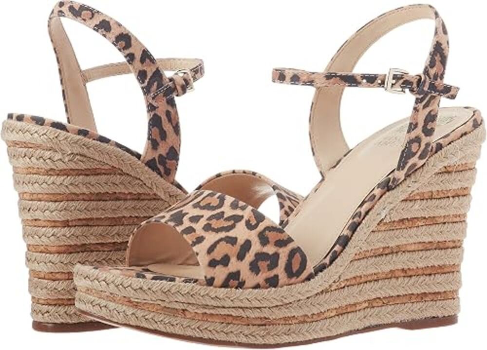 Vince Camuto Marybell Leopard Suede Platform Wedge Sandals Natural Beige 7
